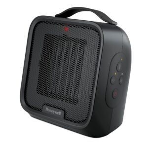 Honeywell UberHeat Plus Ceramic Space Heater for Small Rooms, Quiet, Compact Personal Heater with Variable Heat Settings and Auto-off Timer, Black, HCE220B