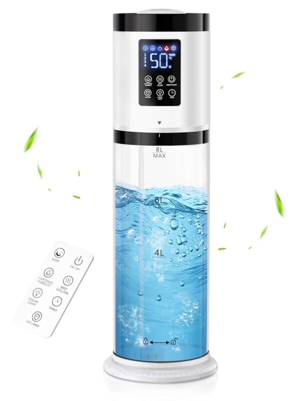 Humidifiers for Bedroom Large Room, 8L Large Capacity Cool Mist Humidifier, Air Humidifiers for Home, Smart Humidity Setting, Easy Top Fill, Sleep Mode, Essential Oil Box &...