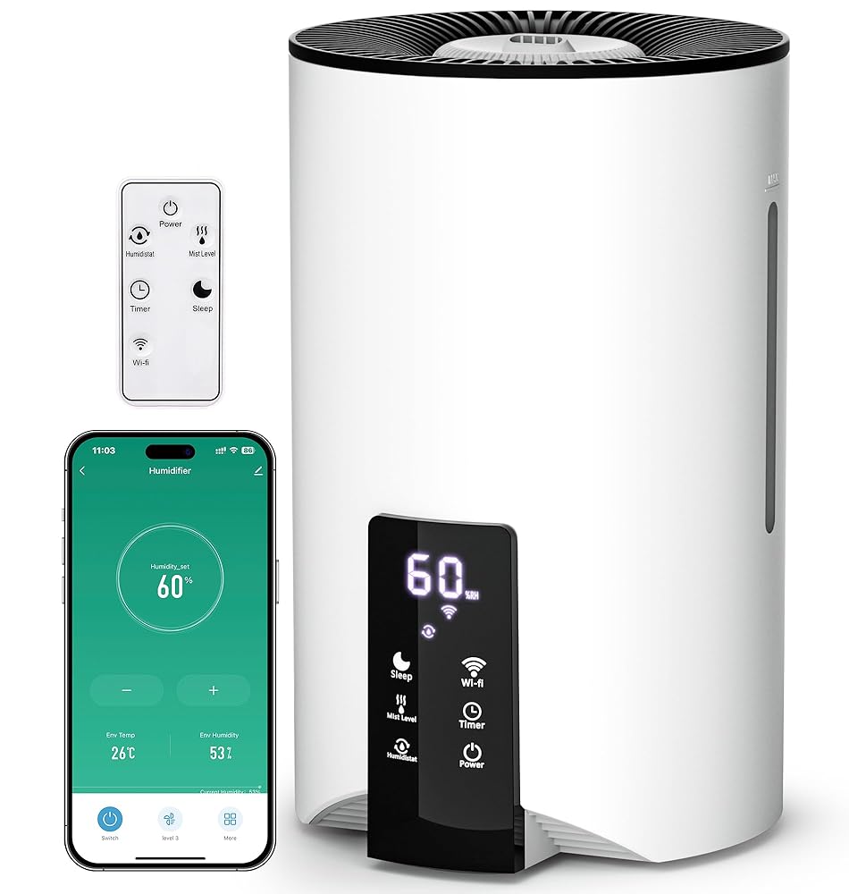 Humidifiers for Bedroom Large Room Home, 4L Cool Mist Humidifier for Smart App & Voice Control, Fill Essential Oil Diffuser for Baby and Plants, Quiet Ultrasonic Humidifier with... Humidifiers for Bedroom Large Room Home, 4L Cool Mist Humidifier for Smart App & Voice Control, Fill Essential Oil Diffuser for Baby and Plants, Quiet Ultrasonic Humidifier with...