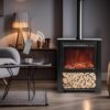 Innsbruck Electric LED Fireplace Stove - Décor Chimney Flue and Wood - 32" Wide x 38" Tall – Soot Black Finish - New 2024