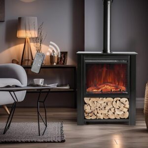 Innsbruck Electric LED Fireplace Stove - Décor Chimney Flue and Wood - 32" Wide x 38" Tall – Soot Black Finish - New 2024