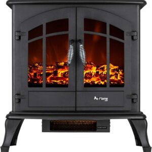 Jasper Freestanding Electric Fireplace Stove Heater - Realistic 3-D Log and Fire Effect (Black)