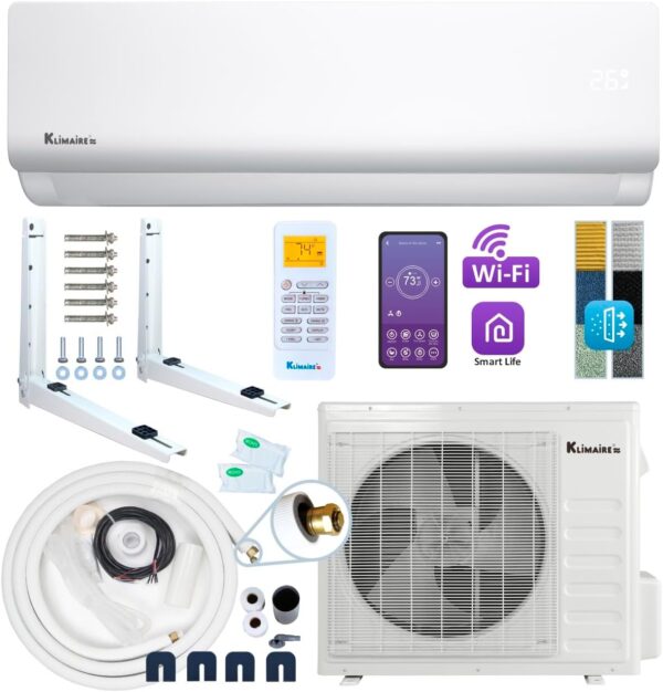 Klimaire DIY 24,000 BTU 19 SEER2 Mini Split Heat Pump Air Conditioner w/ 25-ft Pre-Charged Quick-Connect Installation Kit - 230V