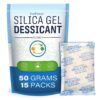 LotFancy Silica Gel Packets, 50 Gram 15 Packs Rechargeable Desiccant Packs for Storage, Moisture Absorber Drying Bags with Orange Indicator, Non-Toxic
