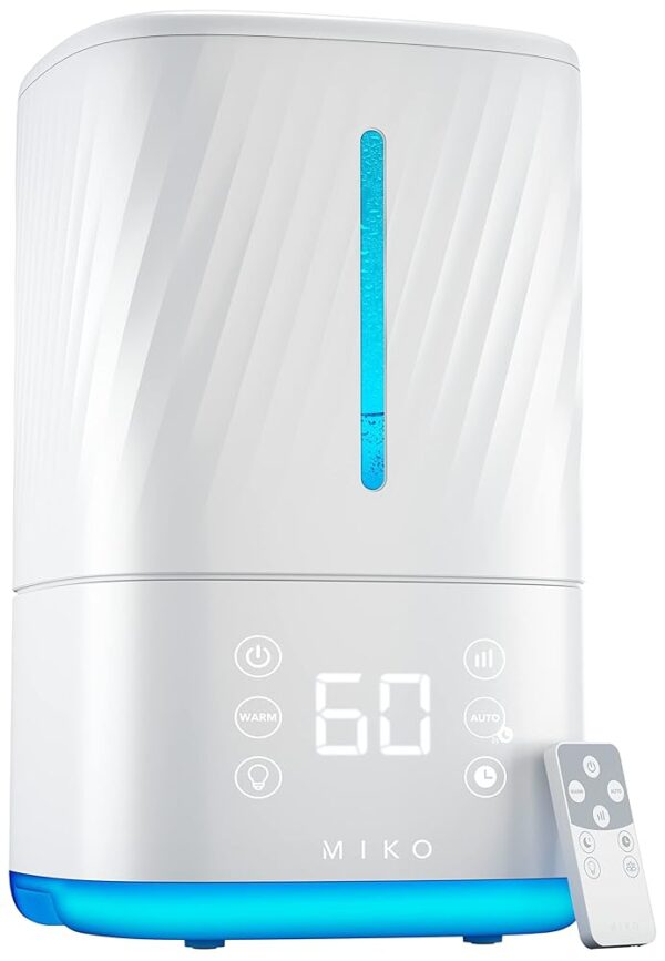 MIKO Humidifier With Cool and Warm Mist, Ultrasonic Humidifiers for Large Room & Bedroom- Water Filter, Auto Mode, No Leak Design, Sleep Mode, Built-in Timer, Humidifier for...