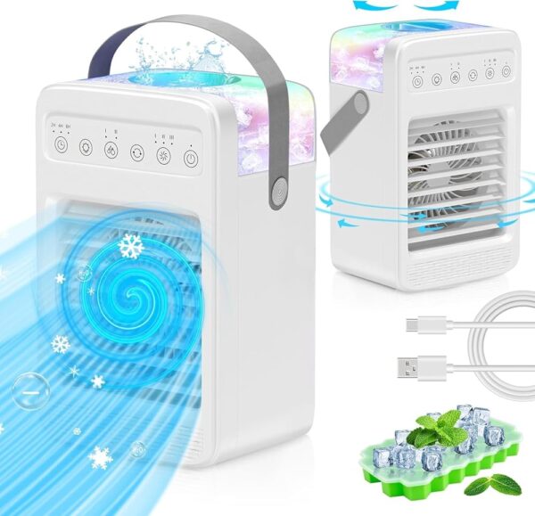 Mini Air Conditioners Portable for Room,180° Oscillating Portable Air Conditioners, Small Mini AC with Timer,4 Speeds 2 Cool Mist,Small Room Air Conditioners for Room Office...