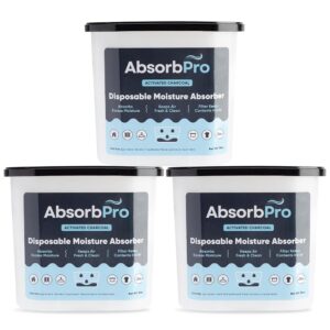 Moisture Absorber Tub with Activated Charcoal - 3-Pack - 18 oz Disposable Odor Eliminator Box & Dehumidifier for Garage, Home, Kitchen, Bedroom, Bathroom, Closet, Cars, and Boats