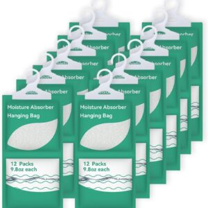 Moisture Absorbers Packets, Fragrance Free (12 Pack), Humidity Packs, Hanging Closet Dehumidifier Bags, Moisture Absorb 9.8OZ Hanging Bags for Bedroom, Kitchen, Basement,...