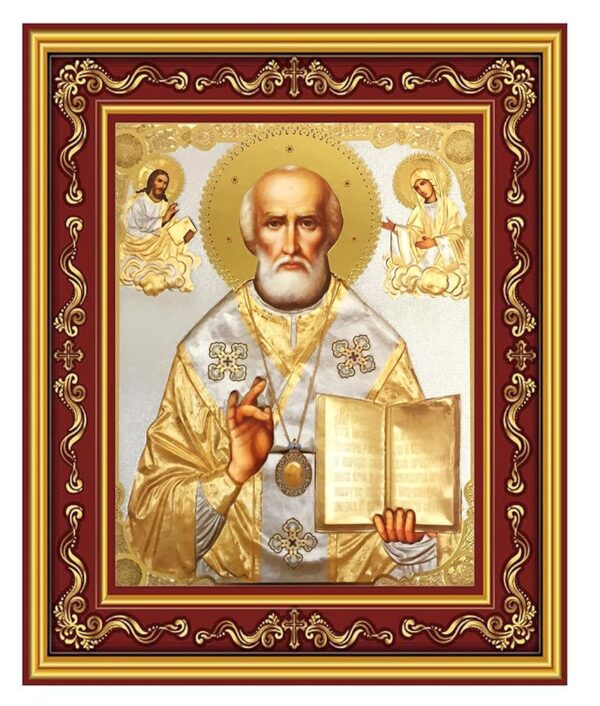 Monond The Wonderworker Saint St Nicholas Russian Orthodox Wooden Icon 5 1/2 Inch