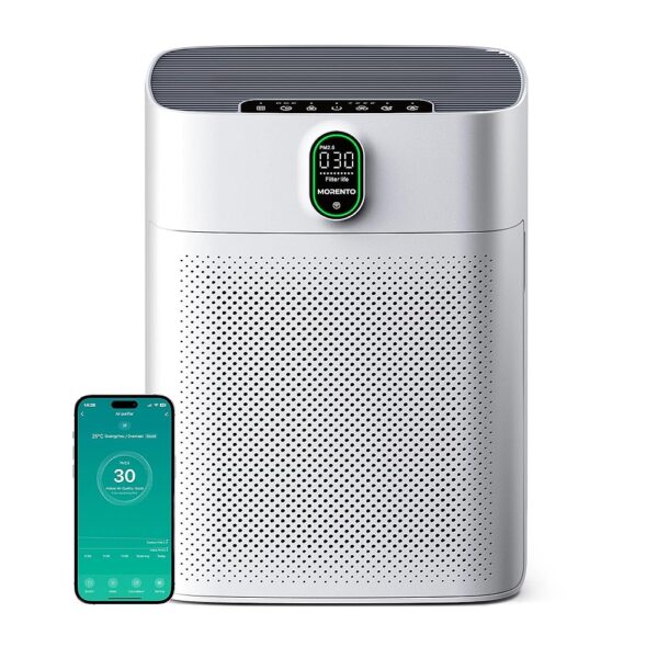 MORENTO Smart Air Purifier for home Large Rooms up to 1076 ft², Wi-Fi and Alexa compatible, PM2.5 Air Quality Display, Auto Mode, Quiet Mode 24dB, HEPA Filter Removes Dust,...