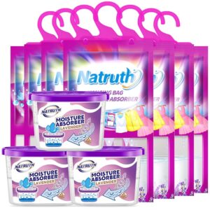 NATRUTH Moisture Absorber 7 HangingPackets（9.8oz*7）+ 3 Portable Boxs (10.5oz*3), Dehumidifiers with Lavender, Desiccant Hanging Bag Use for Kitchen Bathroom Wardrobe, Eliminates...