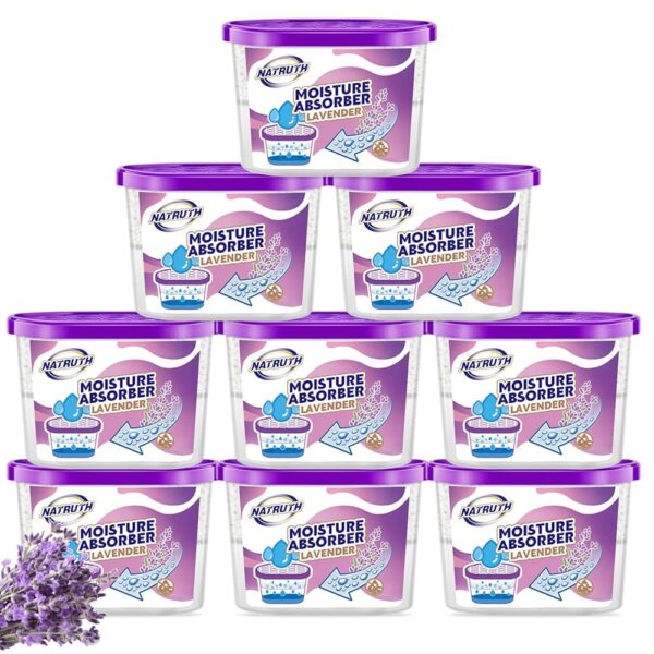 NATRUTH Moisture Absorbers with Lavender Scent,9-Pack Portable Closet Dehumidifier, Odor Eliminator Absorber Bucket, Unscented Humidity Absorber,Cleaner Air Dehumidifier for...