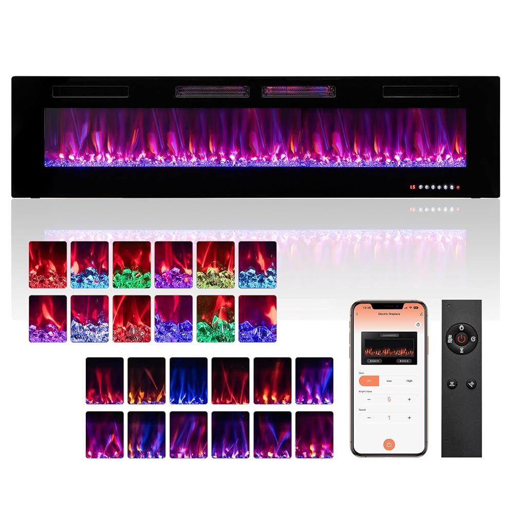 ORALNER 72” Smart WiFi Electric Fireplace, Ultra Thin Linear Recessed & Wall Mounted App Controlled Fireplace Heater with Adjustable Flame Color & Speed, Remote, 12 H Timer (72... ORALNER 72” Smart WiFi Electric Fireplace, Ultra Thin Linear Recessed & Wall Mounted App Controlled Fireplace Heater with Adjustable Flame Color & Speed, Remote, 12 H Timer (72...