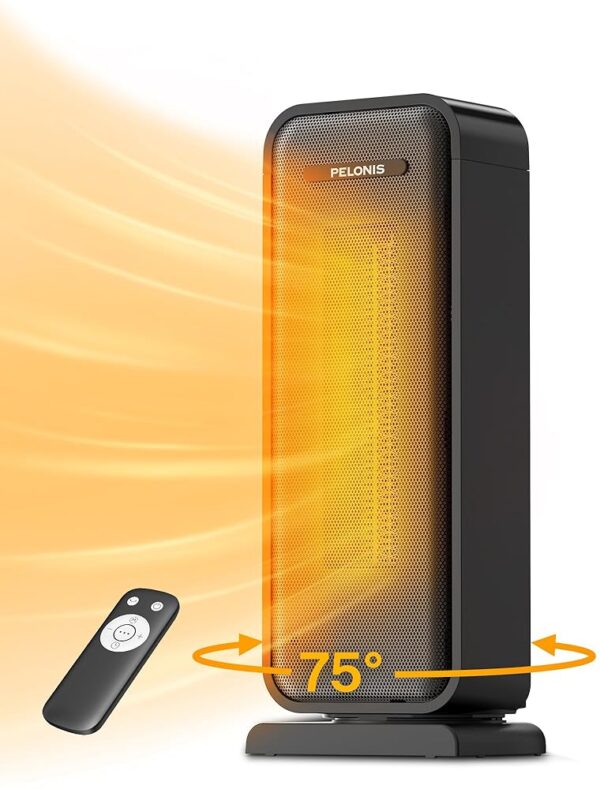 PELONIS Space Heater Indoor with 75° Oscillation & Remote, 16 Inch Portable Heater with Thermostat & 12H Timer, Electric Room Heater with Eco, Ceramic Desk Heater for Bedroom...