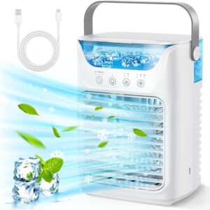 Personal Air Cooler Portable Air Conditioner, 3 in 1 Air Cooling Fan with 3 Wind Speeds, Large Water Tank, Colorful Night Lights, 6H Timer, Evaporative Air Cooler for Bedroom...