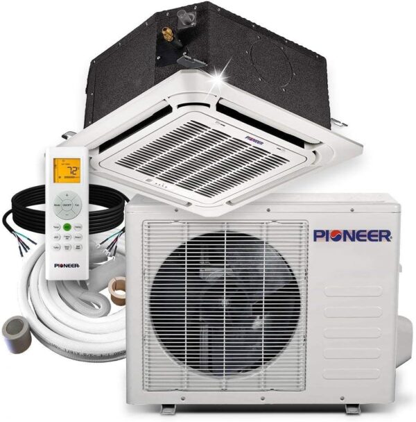 Pioneer Air Conditioner CYB-22 Ceiling Mount 8-Way Cassette Ductless Inverter++ Mini Split Heat Pump, 18000 BTU-208/230V