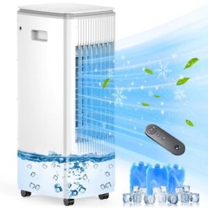 Portable Air Conditioner Evaporative Cooler Ac Unit,BEBEGINE Swamp Cooling Fan Without Hose,3-IN-1 Windowless Ventless Humidifier for Room Offices,Remote,3 Speed,Water Tank,3...