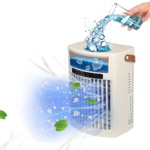 Portable Air Conditioner Fan, Personal Humidifier Evaporative Air Cooler, 5 Fan Speeds, 7 color Night Light, 2/4/6 Timer, 3 Cooling Mist, USB Cooling Fan for home office outdoor