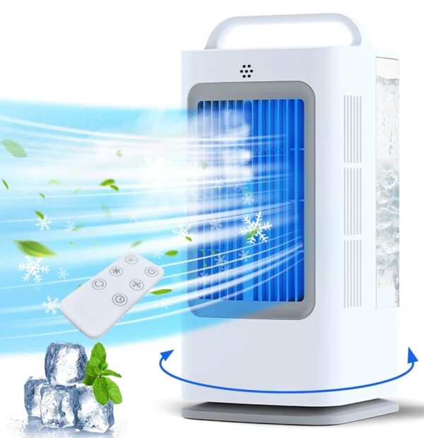 Portable Air Conditioners, 1700ml Evaporative Air Cooler with Remote, 120° Oscillating Mini Air Conditioner Portable with 3 Speeds & 1-7H Timer, Portable AC Unit for Bedroom...