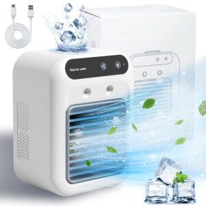 Portable Air Conditioners, 25W Rechargeable Mini Portable AC Unit 2 Cool Air Spray, Personal Cooling Fan with 2 Speeds, Small Room Air Conditioners for Bedroom, Office, Outdoor