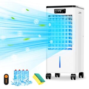 Portable Air Conditioners, 3-IN-1 Evaporative Swamp Cooler Air Conditioner, 4 Modes & 3 Speeds, 12H Timer, LED Display, Remote & Touch Control, 4 Wheels with Latches, Swamp...