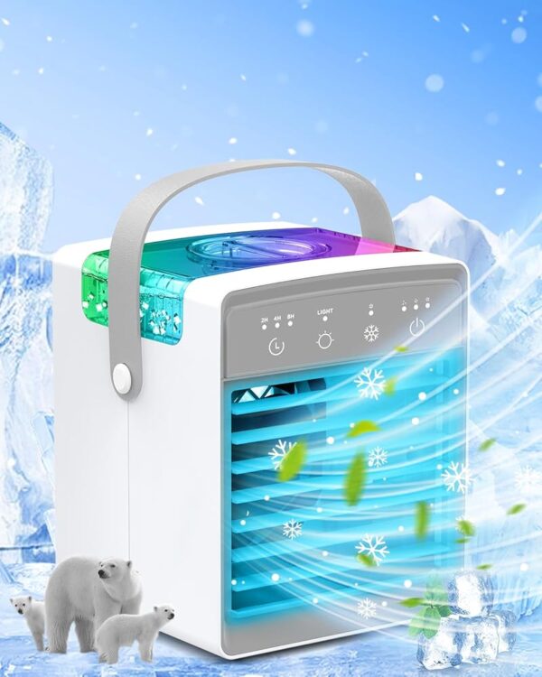 Portable Air Conditioners, 3 Wind Speeds & 7 LED Lights Evaporative Personal Air Cooler, 4 in 1 Portable AC with 300ml Large Water Tank, Mini Air Conditioner for...