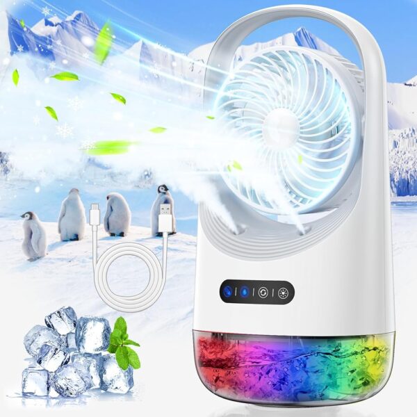 Portable Air Conditioners, 3 Wind Speeds & 7 LED Lights Evaporative Personal Air Cooler, 4 in 1 Portable AC with 400ml Large Water Tank, Mini Air Conditioner for...