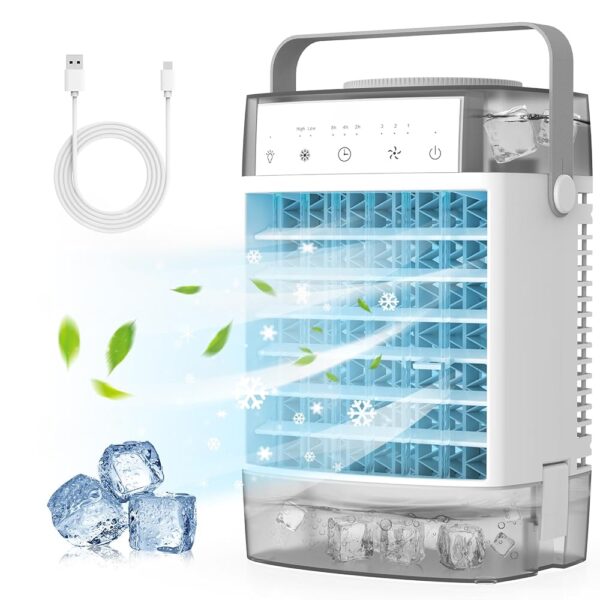 Portable Air Conditioners, 4-IN-1 Portable AC Unit No Remote, 1600ml Dual Tank Evaporative Air Cooler, 7 Color Lights Personal Mini Air Conditioner Portable for Room Office Camping