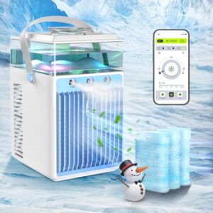 Portable Air Conditioners, 4 in 1 Rechargeable Mini Air Conditioner Evaporative Personal Cooler Humidifier with App Control, 800ML Mini AC Desktop Cooling Fan for Office Tent...