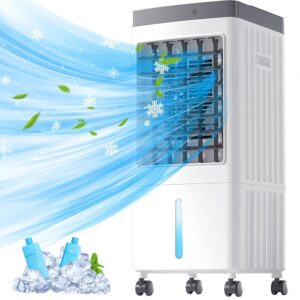 Portable Air Conditioners, Evaporative Air Cooler [40Hrs Lasting], Portable ac Unit w/ 2 Gal Water Tank & 3 Speeds, Personal Air Cooler with Remote, Fast Cooling Windowless Air...