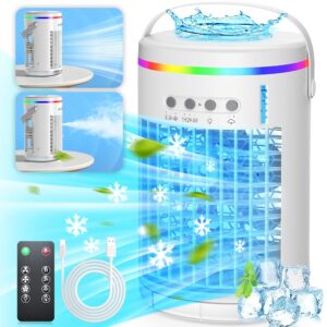 Portable Air Conditioners Fan, 3 Speeds Evaporative Mini Air Conditioner with 7 Colors Light,1400ml Personal Air Conditioner, Portable AC Air Cooler with Humidifier for Room...