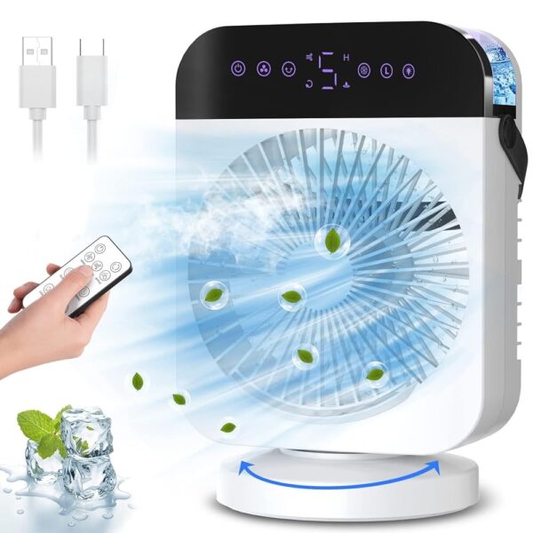 Portable Air Conditioners Fan, 4 Wind Speed Mini Ac Fan with 2 Cooling Spray, Screen Touch Control,Oscillating/Timer/Night Light, Personal Evaporative Air Cooler for Bedroom...