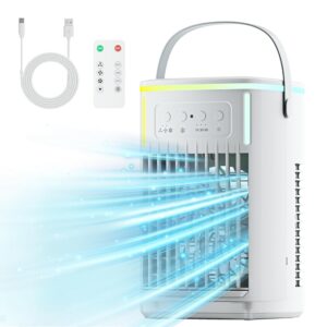 Portable Air Conditioners Fan,Evaporative Air Cooler 1400ML Dual nozzle Mini Air Conditioner with Remote, 3 Wind Speed & 7 LED Light, Mobile personal Cooling fan for...