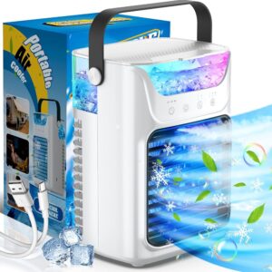 Portable Air Conditioners, Personal Evaporative Air Cooler Humidifier, 3 Speeds 7 Colors Light 3 Timers 2 Cool Mists Small Air Conditioner Portable Fan Desktop Cooling Fan...