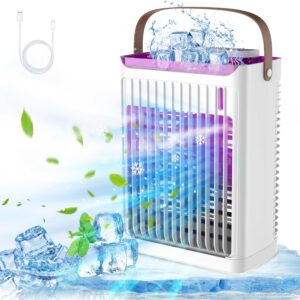 Portable Air Conditioners, Personal Mini Air Cooler Cooling Fan with 5 Wind Speeds, 680ml Evaporative Air Conditioner, 7 LED Light, 2 Cool Mist Air Conditioners Humidifier Fan...