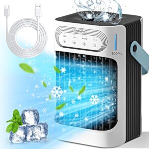 Portable Air Conditioners,Porbable AC 3in1 Mini Air Conditioner 900ML Water Tank,3 Cool Mist,3 Wind Speed,7 LED Light,2-8H Timer Personal Evaporative Air Cooler for Room/Office