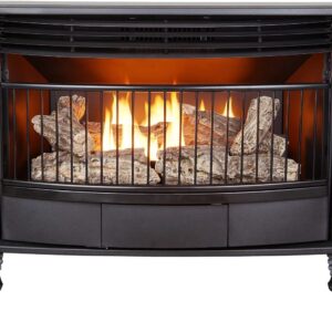 ProCom Ventless 25,000 BTU Space Saving Free Standing Dual Fuel Fireplace with Built In Thermostat Control Heats up to 1,100 Square Feet, Black