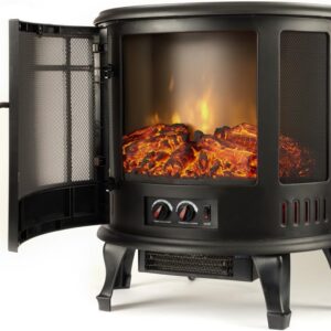Regal Freestanding Electric Fireplace Stove - 3-D Log and Fire Effect (Black)