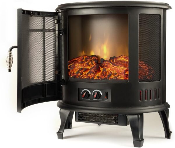 Regal Freestanding Electric Fireplace Stove - 3-D Log and Fire Effect (Black)