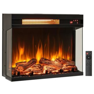 RELAX4LIFE 23’’ 3-Sided Glass Electric Fireplace - 1500W Fireplace Heater w/8 Flame, Adjustable Brightness, 9H Timer, Remote Control, Overheat Protection, Recessed Electric...