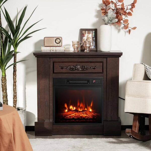 RELAX4LIFE 32-inch Electric Fireplace with Mantel - 1400W Fireplace Insert w/3 Flame Brightness, 6H Timer, Overheat Protection, Remote Control, Wood Surround Firebox with...