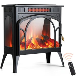 Rintuf Electric Fireplace Heater, 1500W Infrared Fireplace Stove Heater with 3D Flame Effect, 8H Timer, Space Heater Fireplace with Remote, Safety Protection, Freestanding for...