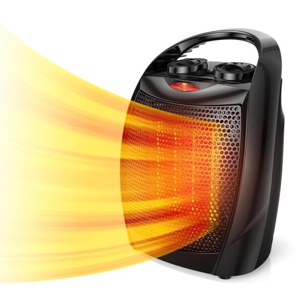 Rintuf Small Space Heater, 1500W Electric Heater, PTC Fast Heating Ceramic Heater w/ 3 Modes, Adjustable Thermostat, Overheat/Tip-Over Protection, Portable Heater Fan for Office...