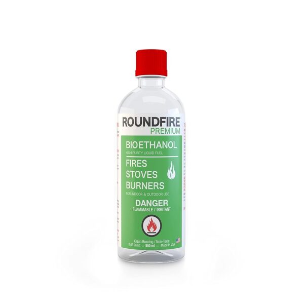 Roundfire Premium Tabletop Fireplace Fuel - 0.5 Liter Denatured Alcohol for Gel & Ethanol Fire Pits