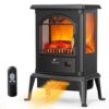 ROVSUN 1500W Electric Fireplace Stove, 22.4" H Freestanding Heater with Remote, Timer, Realistic Flame Effect, Adjustable Temperature, Overheat & Tip-Over Protections for...