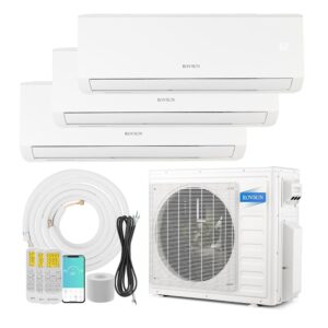 ROVSUN 3 Zone 9000 + 9000 + 12000 BTU WIFI Mini Split AC/Heating System, 19 SEER Tri Zone 27000 BTU Ductless Split Air Conditioner with Pre-Charged Condenser, Heat Pump & 25Ft...