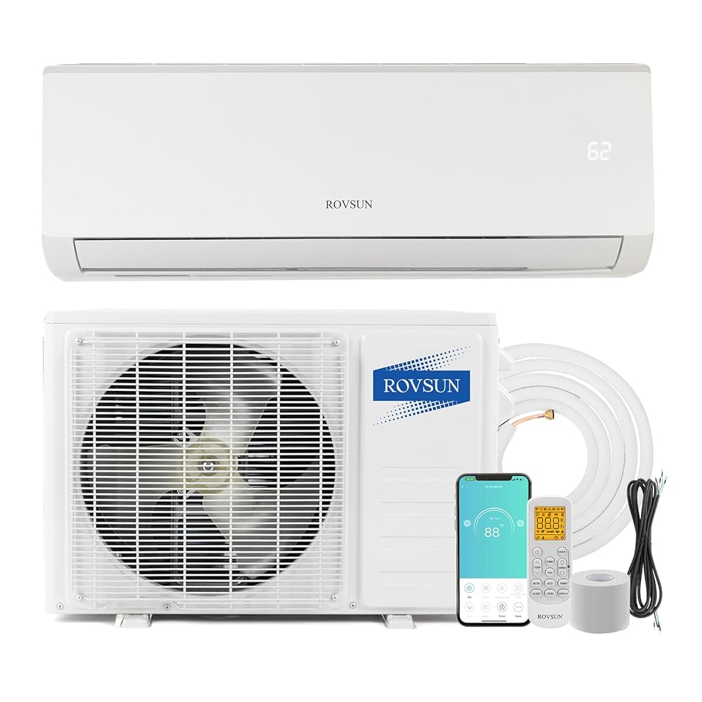 ROVSUN 9000BTU Wifi Enabled Mini Split Air Conditioner & Heater, 19 SEER 115V Energy Saving Inverter Ductless Wall AC Unit with Pre-Charged Condenser, Heat Pump & Installation Kit ROVSUN 9000BTU Wifi Enabled Mini Split Air Conditioner & Heater, 19 SEER 115V Energy Saving Inverter Ductless Wall AC Unit with Pre-Charged Condenser, Heat Pump & Installation Kit