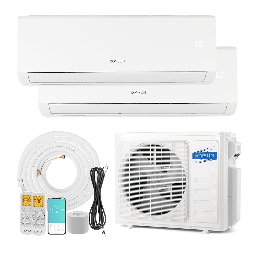 ROVSUN Dual Zone 12000 + 12000 BTU WIFI Mini Split AC/Heating System, 19 SEER2 2 Zone 18000 BTU Ductless Split Air Conditioner with Pre-Charged Condenser, Heat Pump & 25Ft... ROVSUN Dual Zone 12000 + 12000 BTU WIFI Mini Split AC/Heating System, 19 SEER2 2 Zone 18000 BTU Ductless Split Air Conditioner with Pre-Charged Condenser, Heat Pump & 25Ft...