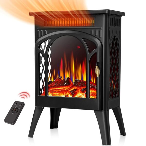 R.W.FLAME Electric Fireplace Heater 17" with Remote Control, Cathedral Stylish, Different Flame Effects and Log Set Colors, Adjustable Brightness and Heating Mode, Overheating...