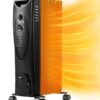 R.W.FLAME Oil Filled Radiator Heater - 3 Heat Settings, Adjustable Thermostat, Quiet and Portable Space Heater with Tip-over & Overheating Functions (27", Black)